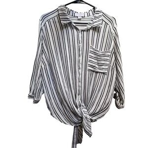 Striped Button Down Shirt with Tie Front